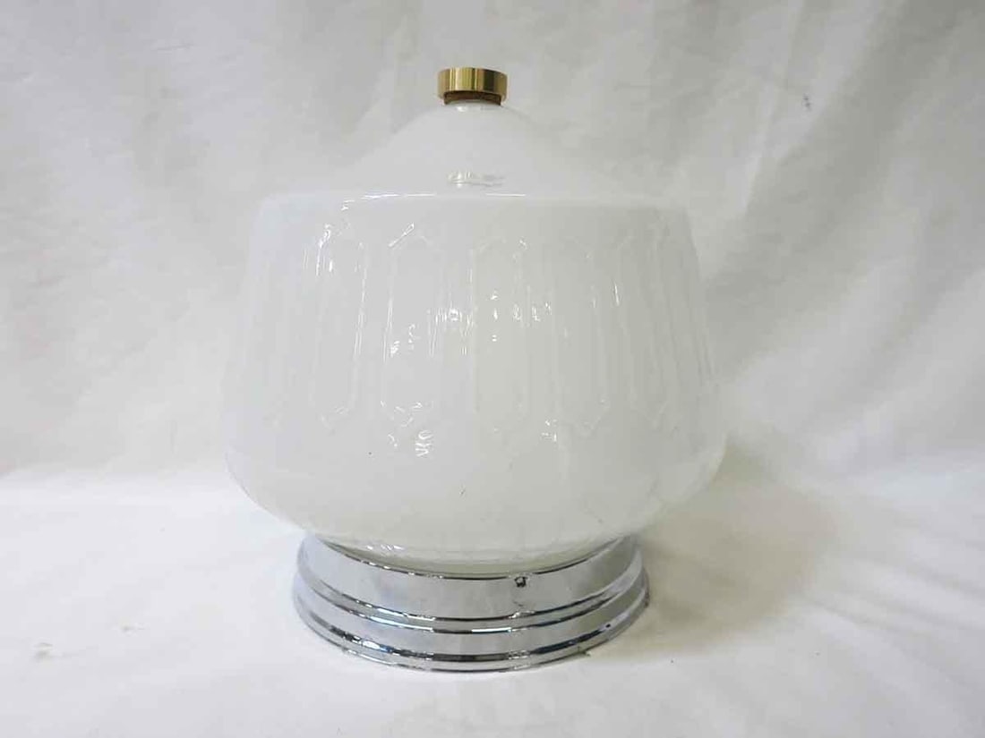 Art Deco Bell Shape Ceiling Glass Globe Pendant with Geo Pattern - 2