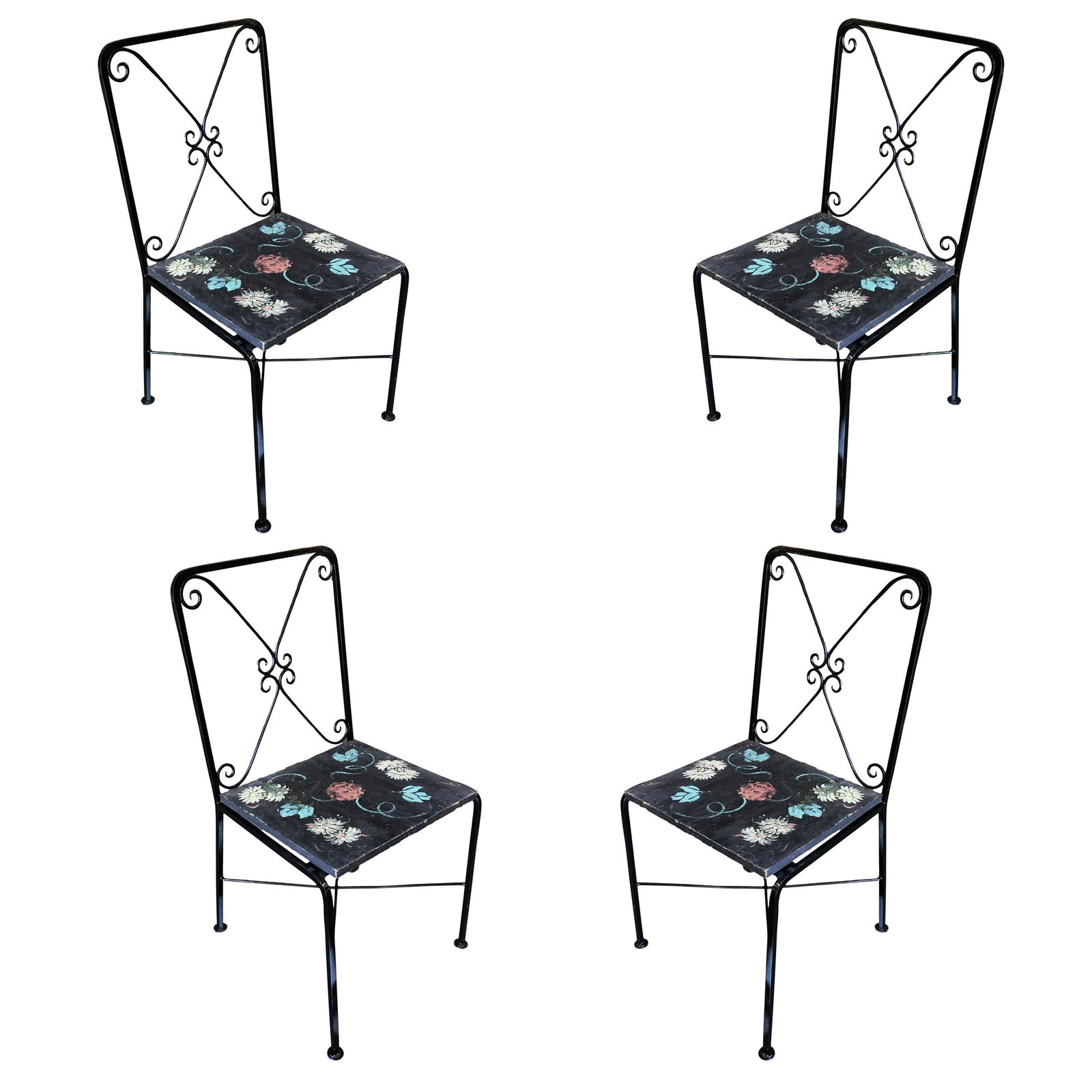 Scrolling Iron Patio/Outdoor Lounge Chair with Pad Seat, Set of Four (1 of 4)