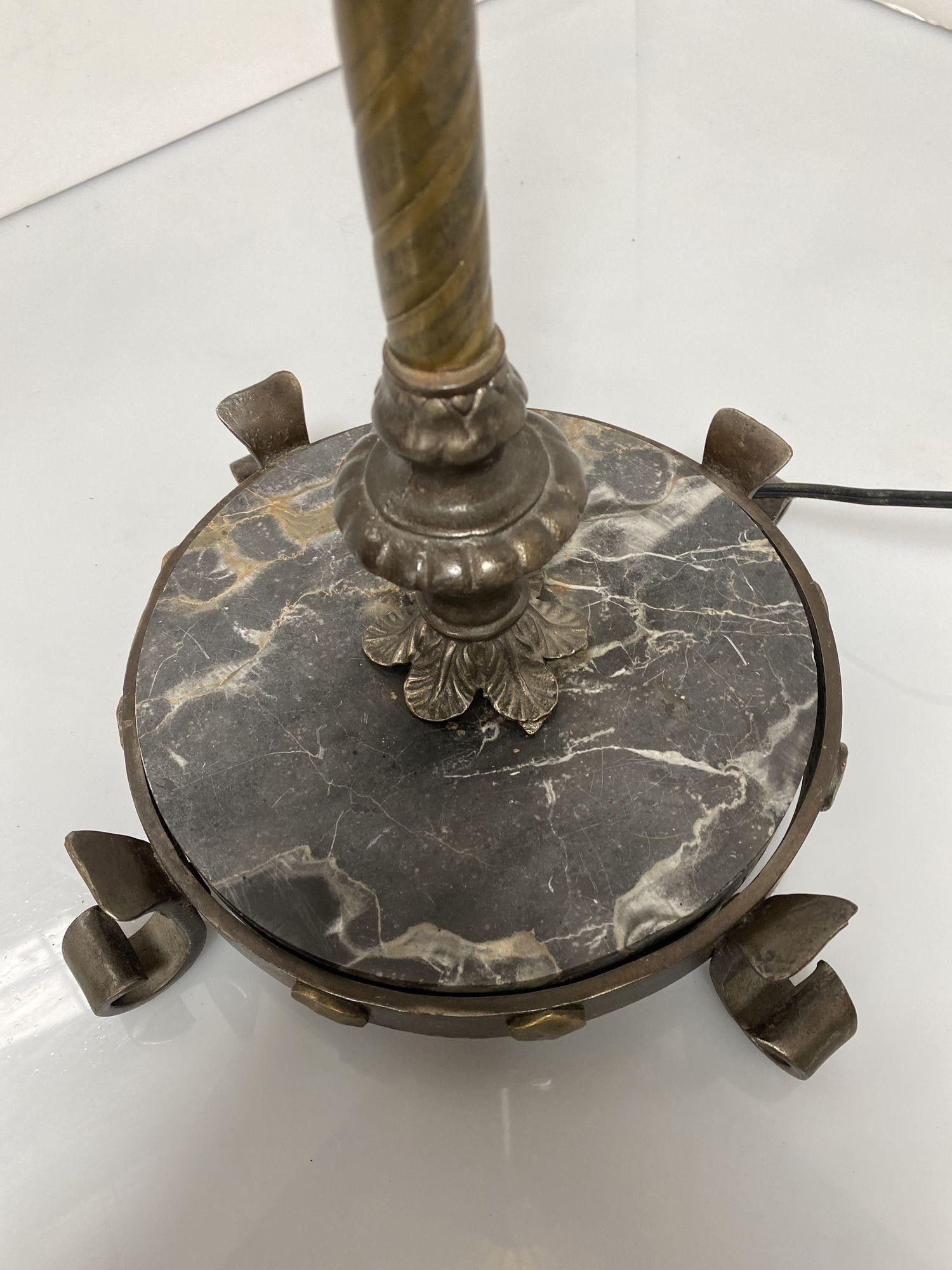 Brass & Marble Empire Iron Marble Floor Lamp w/ Beaded Shade - 2