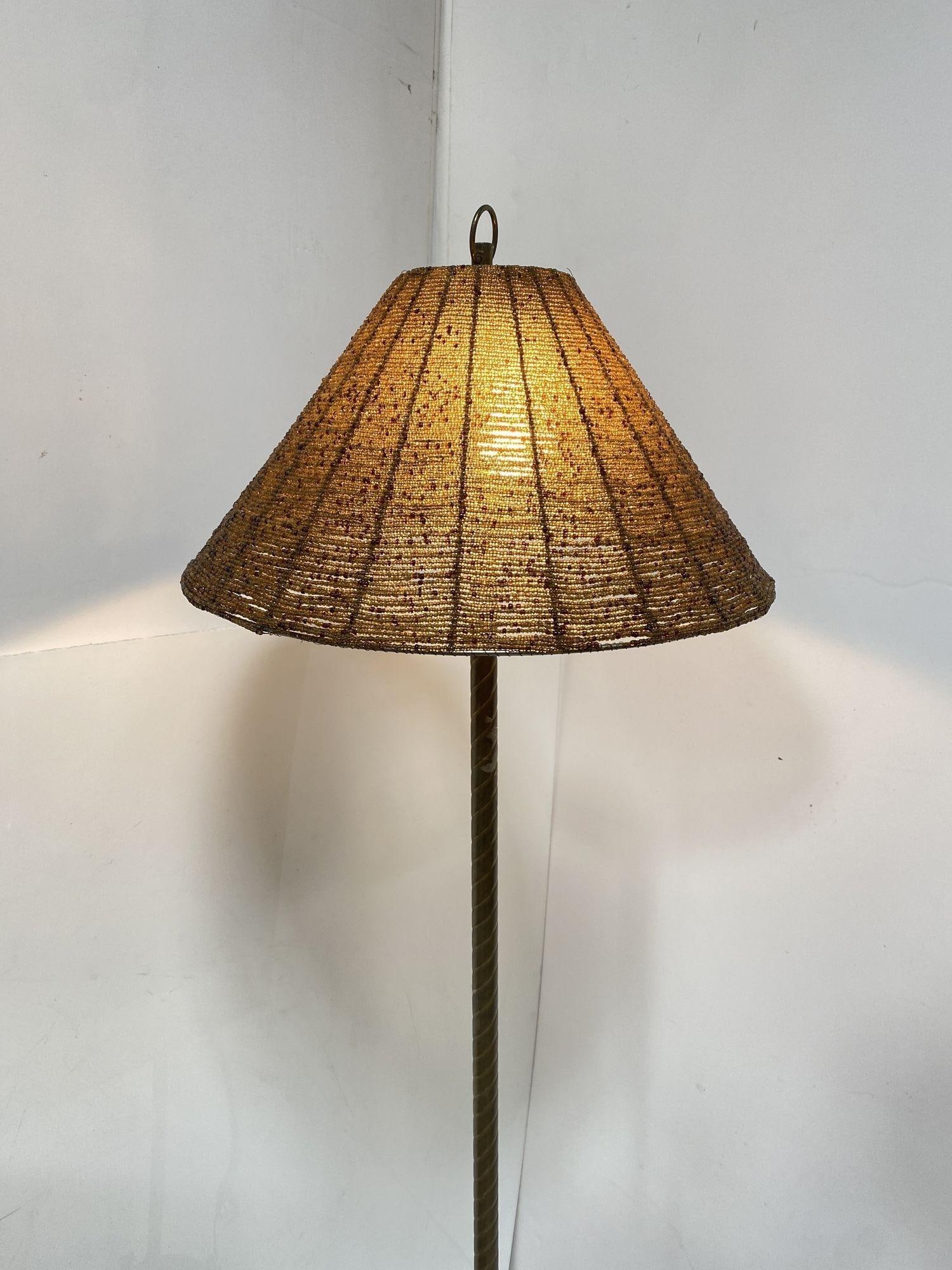 Brass & Marble Empire Iron Marble Floor Lamp w/ Beaded Shade - 4