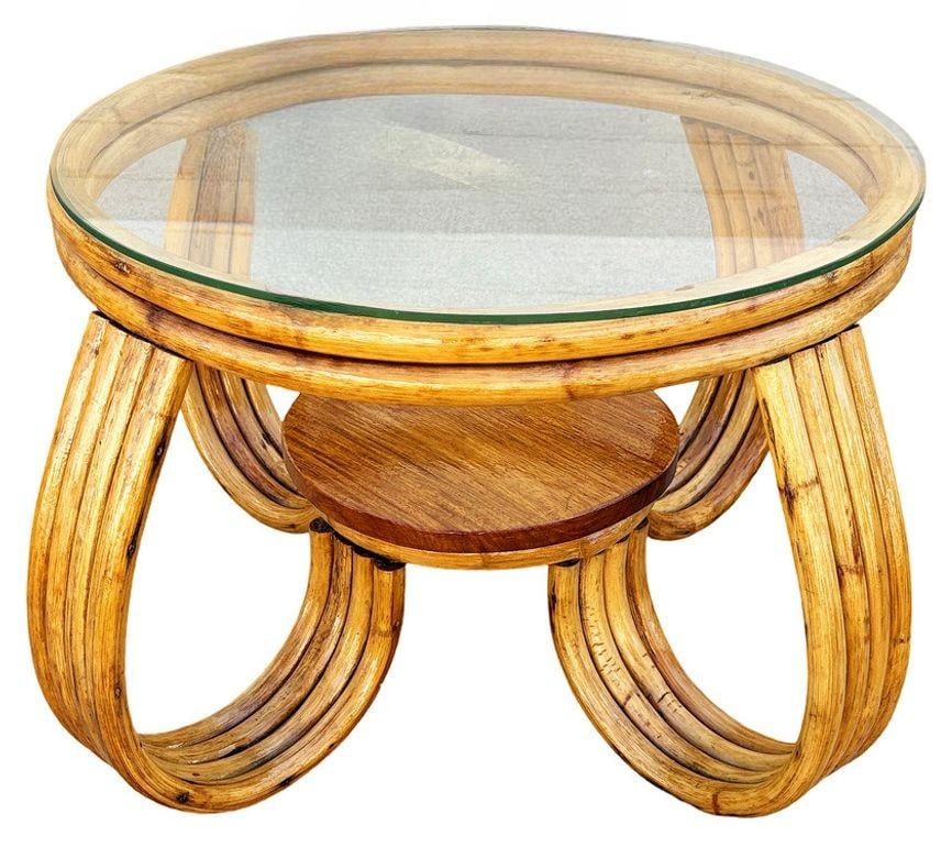 Restored Rattan Three-Strand Loop Leg Coffee Table - 2