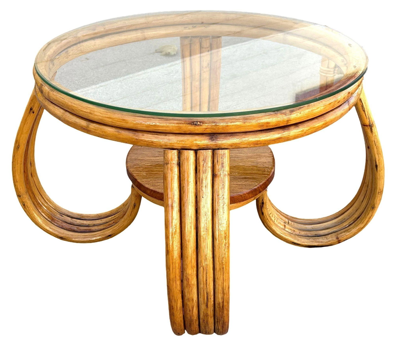 Restored Rattan Three-Strand Loop Leg Coffee Table - 3