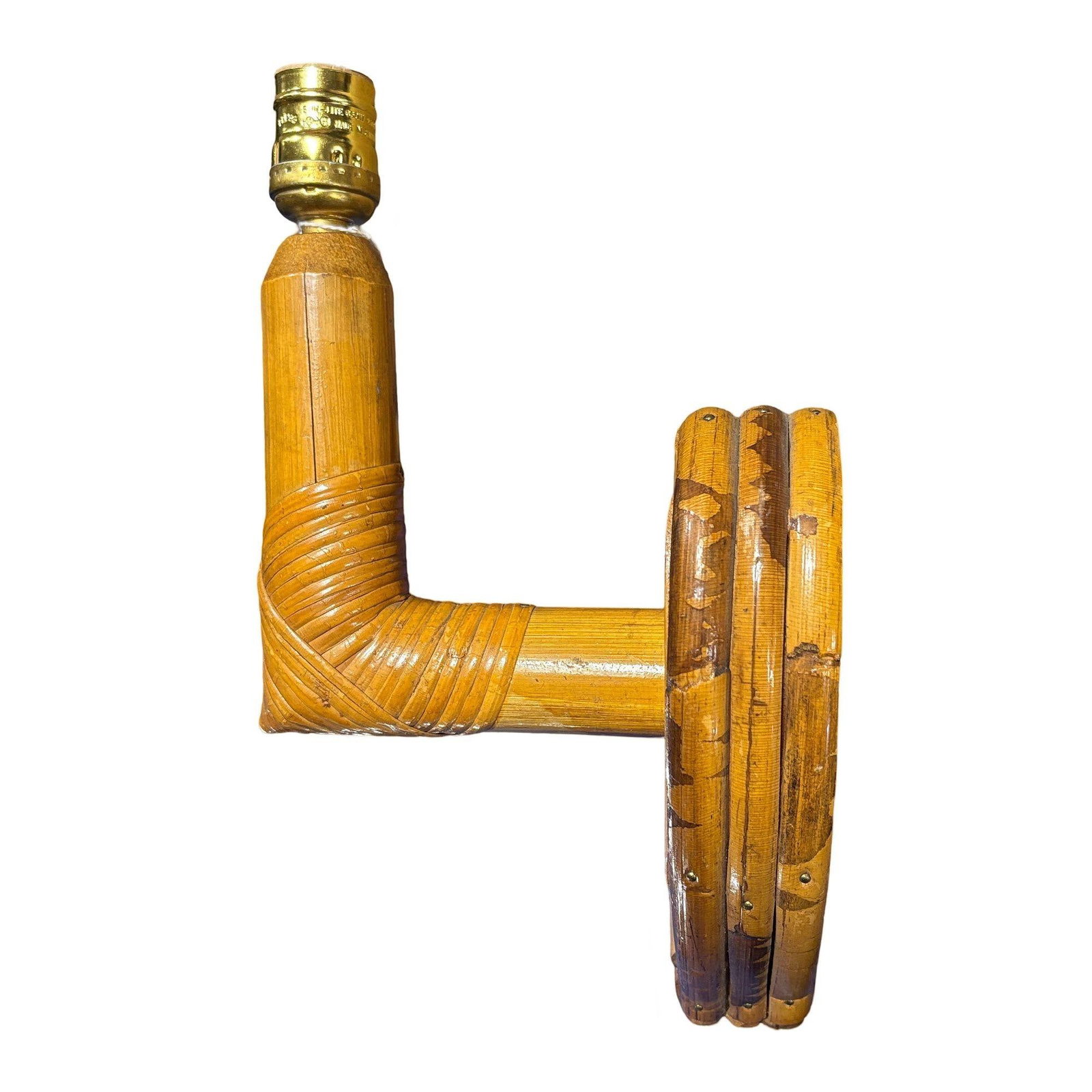 Bespoke Mid-century Split Rattan Heart Shaped Wall Sconce - 2