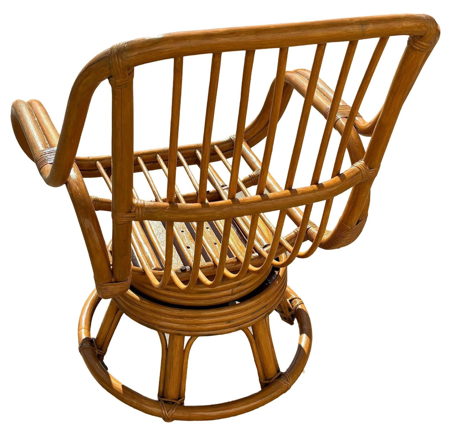 Restored Rattan Double-Strand Swivel Seat Lounge Chair - 4