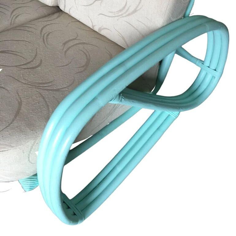 Restored Teal Mid-century 3/4 Pretzel Rattan 4-Seater Sectional Sofa - 5