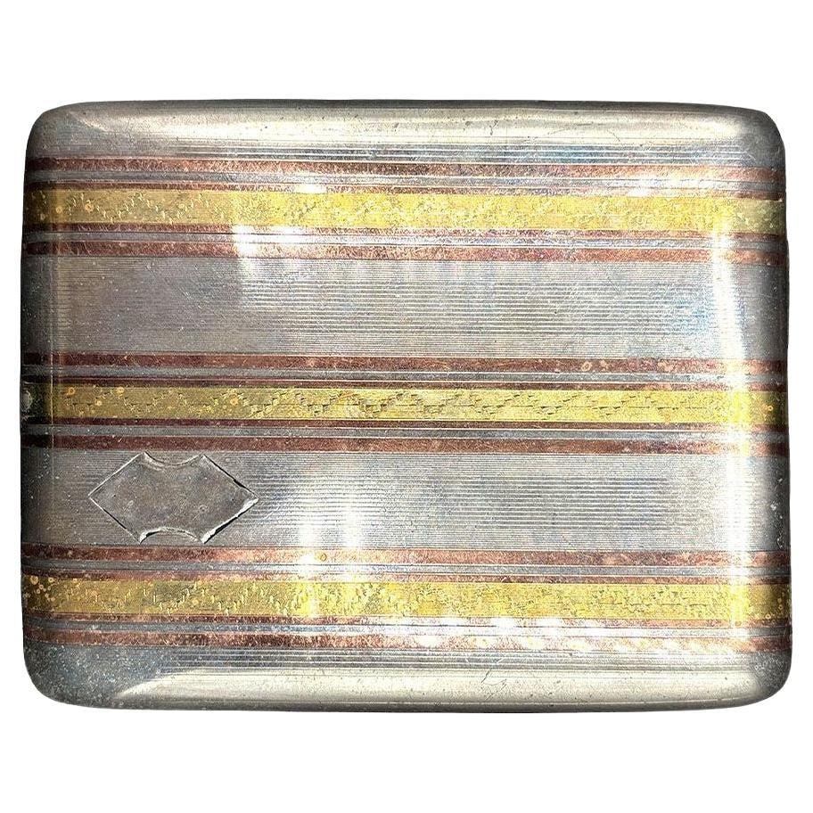 Sterling Silver Art Deco Cigarette Case w/ 18k Gold Inlay by Marathon: Title: Sterling Silver Art Deco Cigarette Case w/ 18k Gold Inlay by Marathon Description: Stunning 1930s Art Deco silver cigarette case with Gold inlay by Marathon, straight out of the golden age of