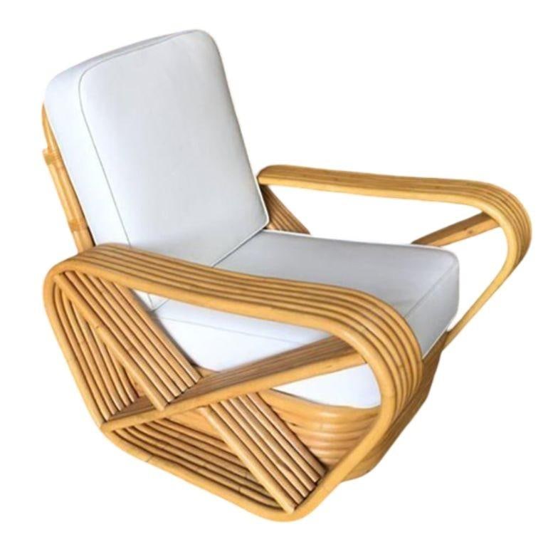 Restored Art Deco Six Strand Square Pretzel Stacked Rattan Lounge Chair, Pair - 2