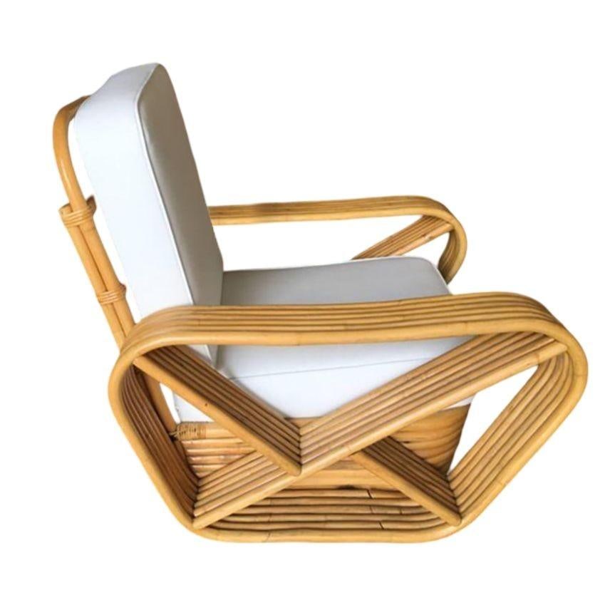 Restored Art Deco Six Strand Square Pretzel Stacked Rattan Lounge Chair, Pair - 3