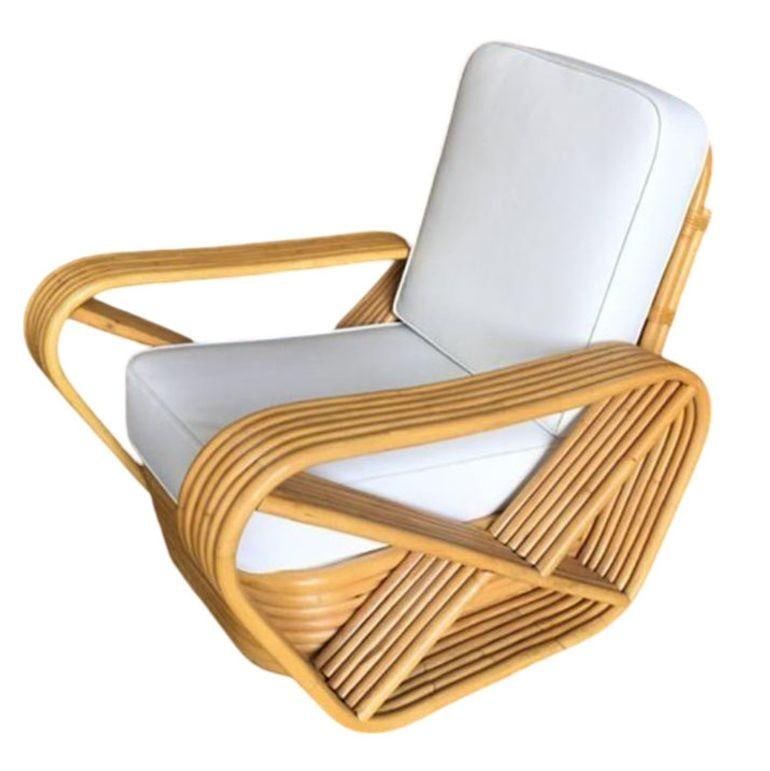 Restored Art Deco Six Strand Square Pretzel Stacked Rattan Lounge Chair, Pair - 4