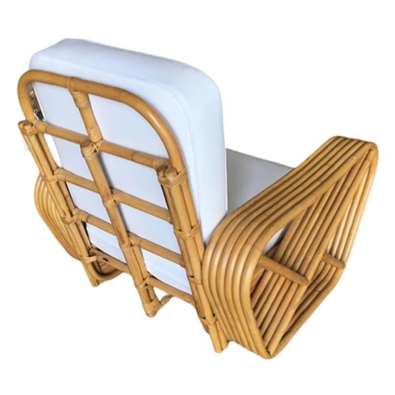 Restored Art Deco Six Strand Square Pretzel Stacked Rattan Lounge Chair, Pair - 5