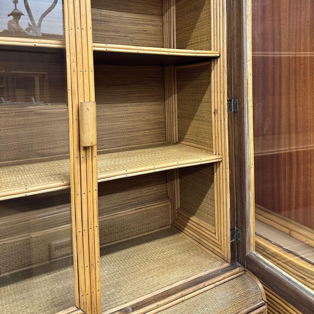 Restored Art Deco Stick Rattan & Grass Mat China Cabinet/Etagere - 4