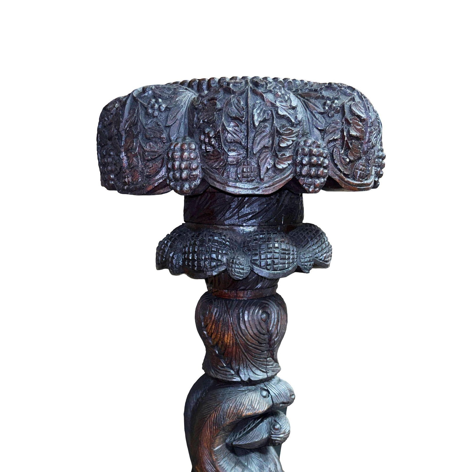 19th Century Anglo Indian Carved Bird & Serpent Wooden Blackwood Plant Stand - 2