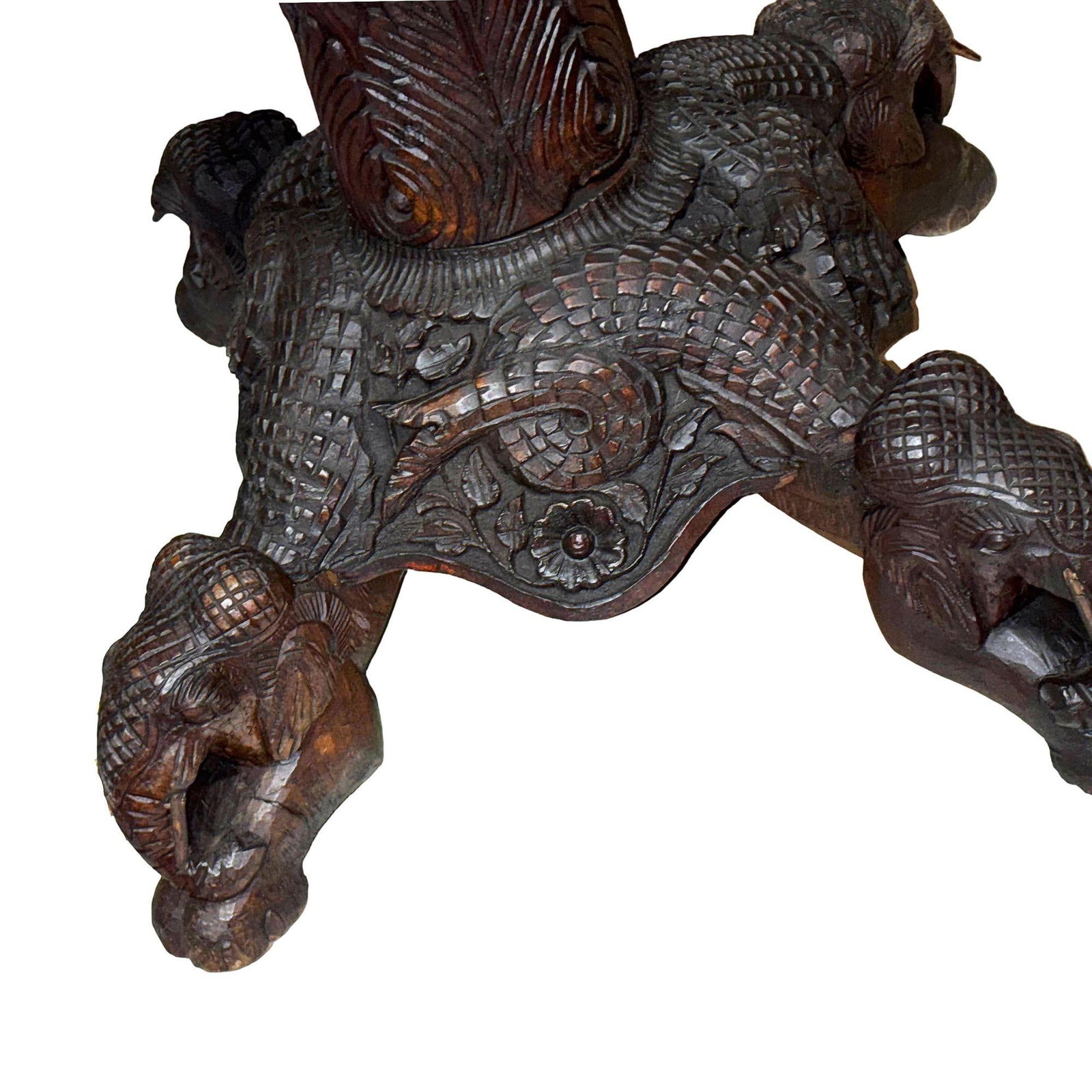 19th Century Anglo Indian Carved Bird & Serpent Wooden Blackwood Plant Stand - 5