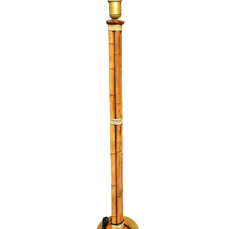 Mid-Century 4 Strand Rattan & Wicker Floor Lamp w/ Brass Base - 4