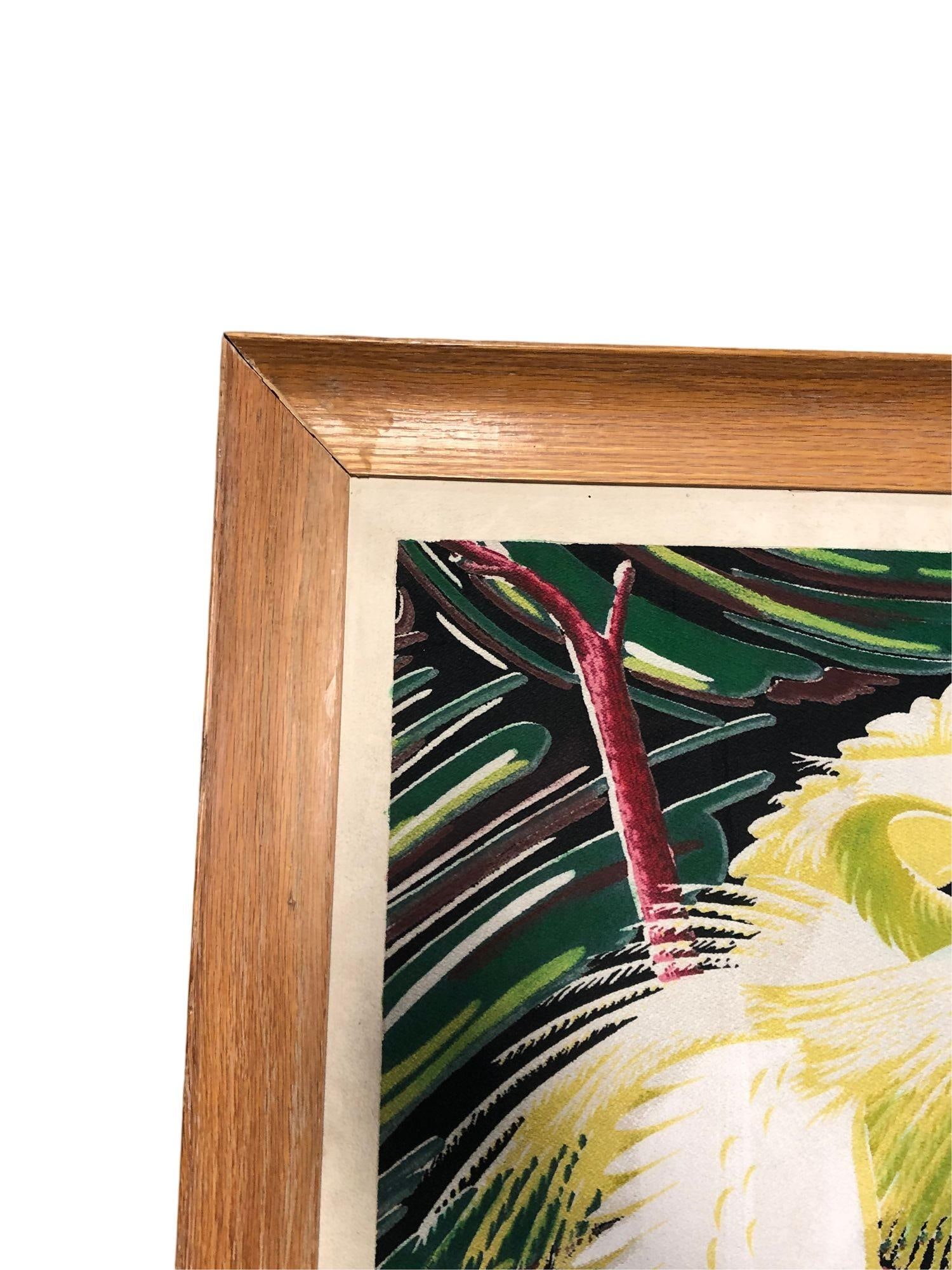 Restored Vintage 1949 Rattan Framed Crane Barkcloth Fabric Sample by Spectrum - 3