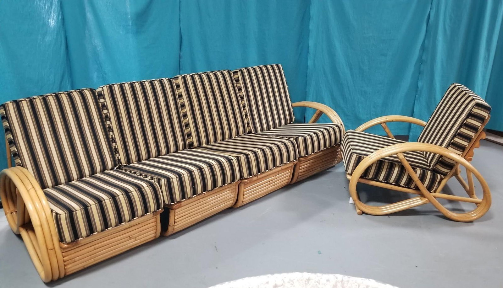 Restored Rattan 3/4 Pretzel Sofa & Lounge Chair Living Room Set - 2