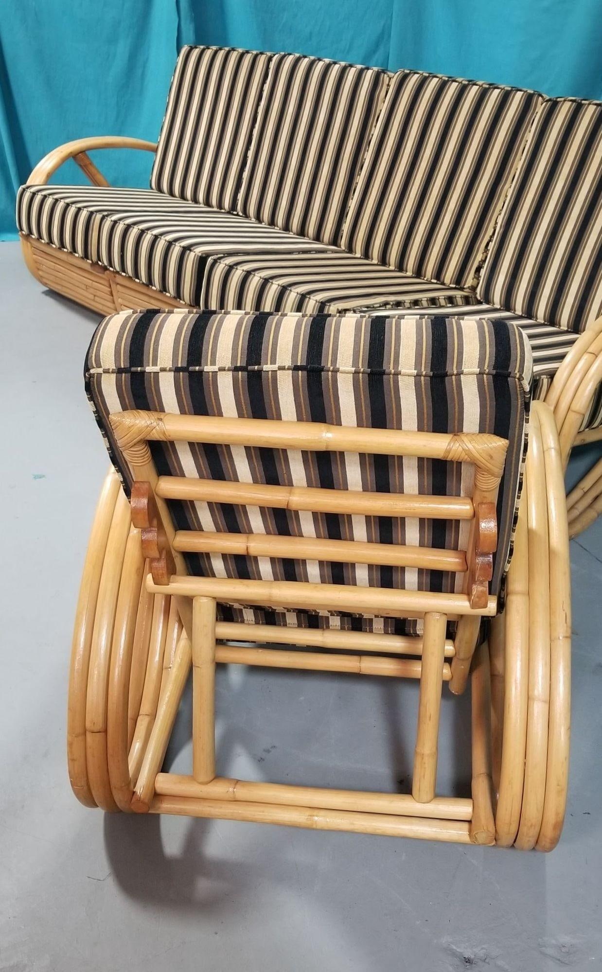 Restored Rattan 3/4 Pretzel Sofa & Lounge Chair Living Room Set - 3
