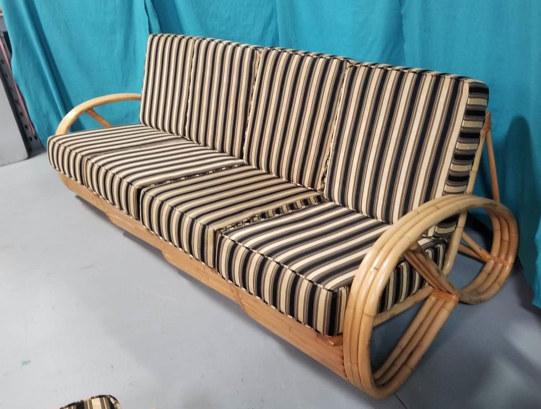 Restored Rattan 3/4 Pretzel Sofa & Lounge Chair Living Room Set - 4
