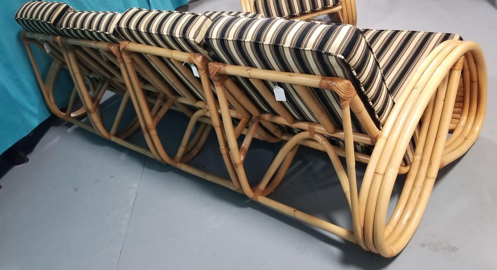 Restored Rattan 3/4 Pretzel Sofa & Lounge Chair Living Room Set - 5