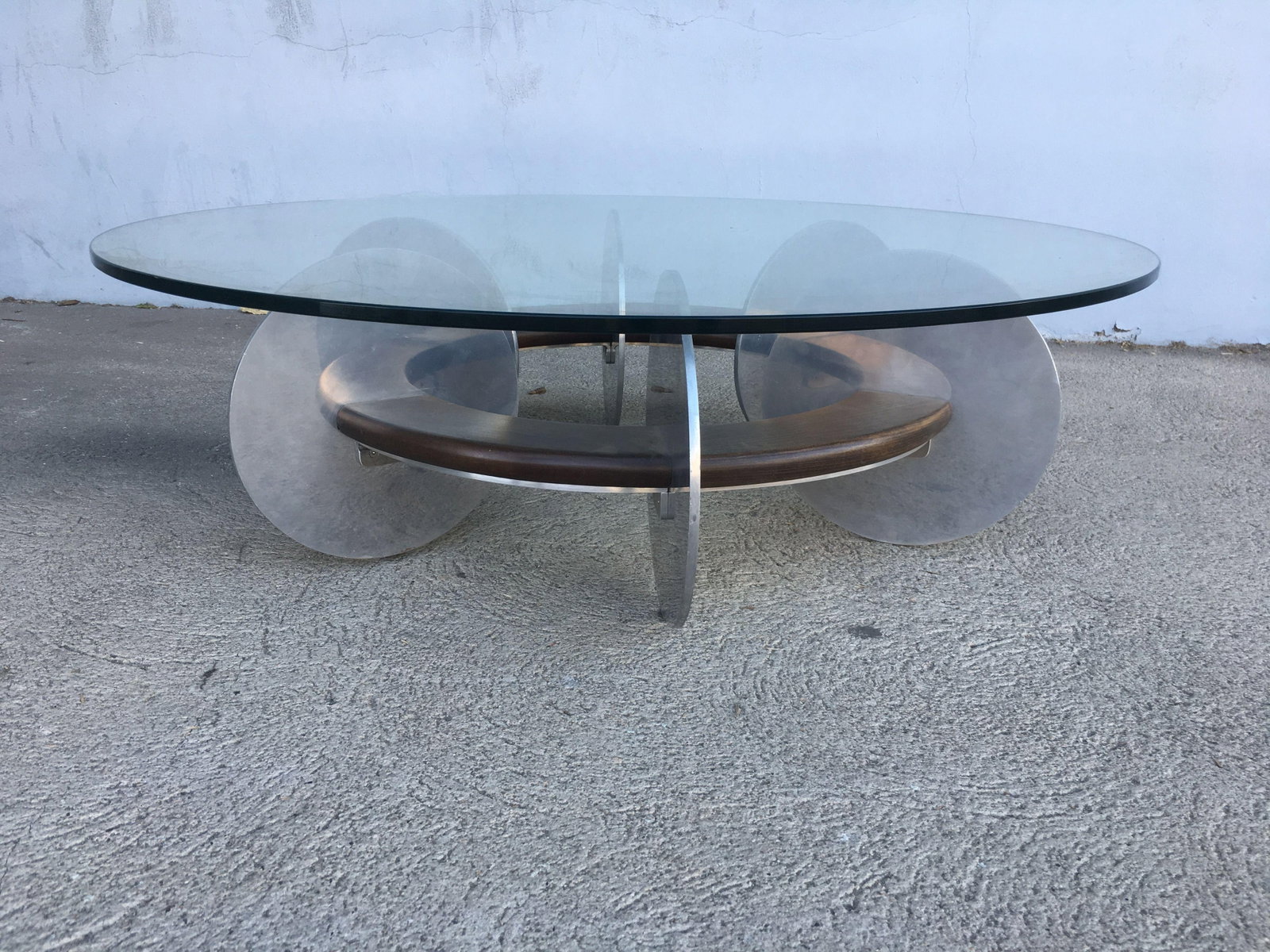 Knut Hesterberg Inspired Round Walnut and Stainless Steel Coffee Table - 3