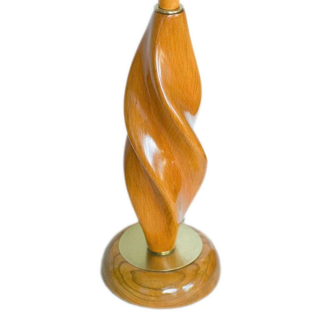Mid-century Carved Spiral Oak & Brass Sculptural Table Lamps by Yasha Heifetz - 4