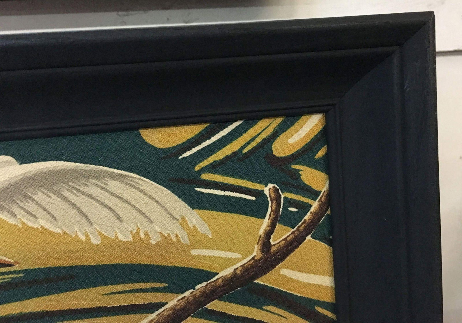 Restored Vintage 1949 Rattan Framed Crane Barkcloth Fabric Sample by Spectrum - 3