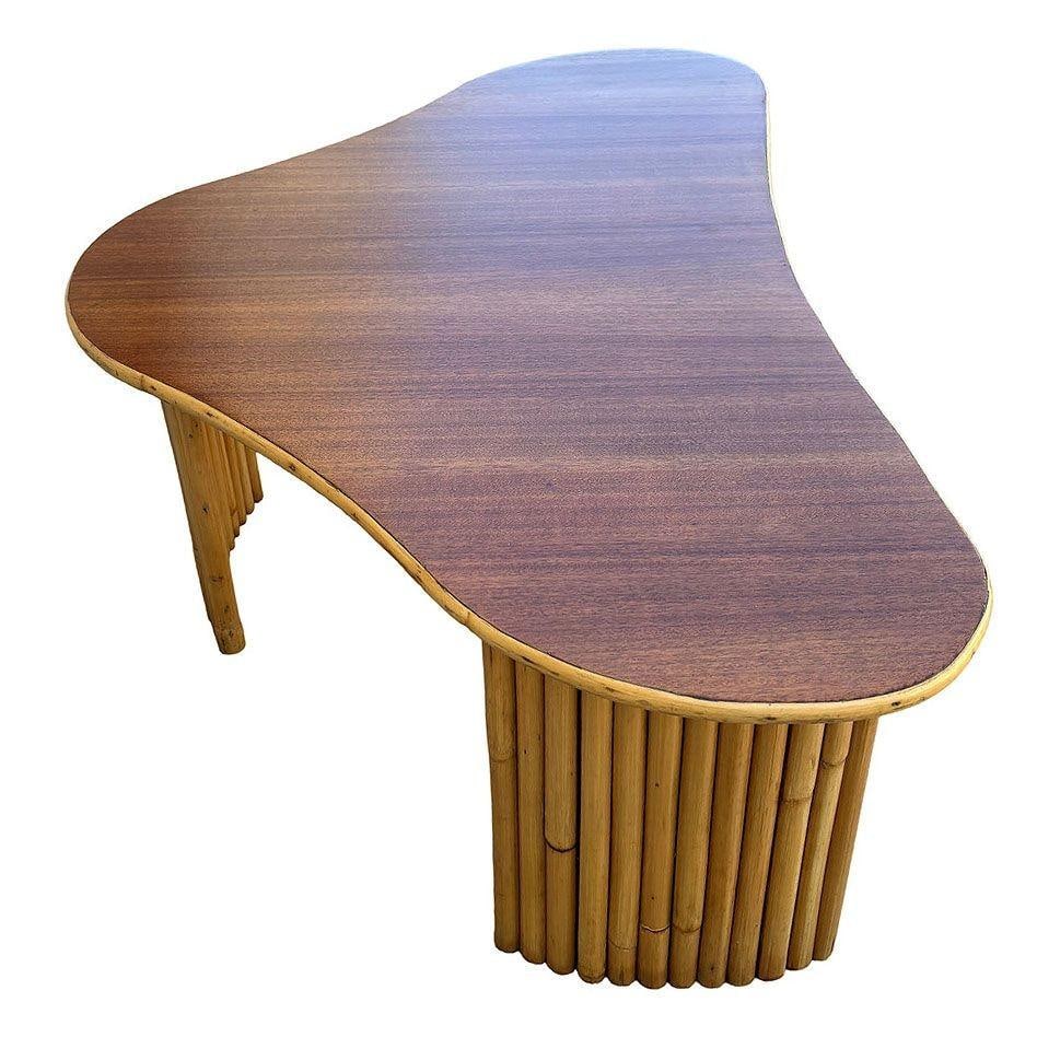 Restored Biomorphic Mahogany Coffee Table w/ Stacked Rattan Legs - 4