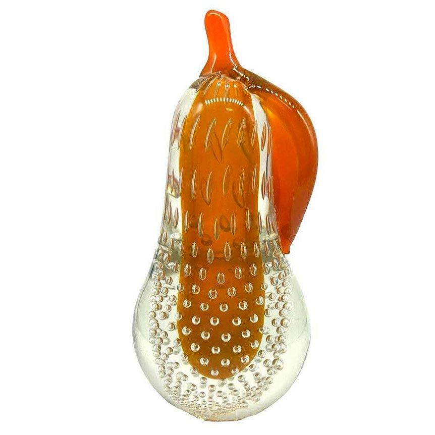 Alfredo Barbini Bullicante Aventurine Murano Glass Pear Scupture - 2
