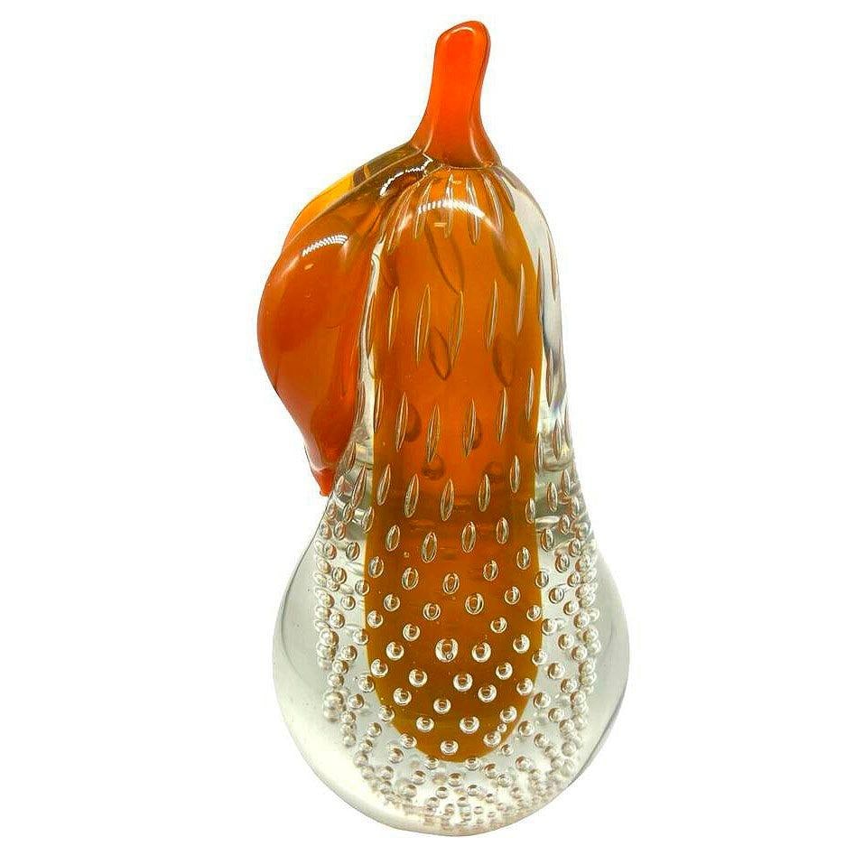 Alfredo Barbini Bullicante Aventurine Murano Glass Pear Scupture - 4