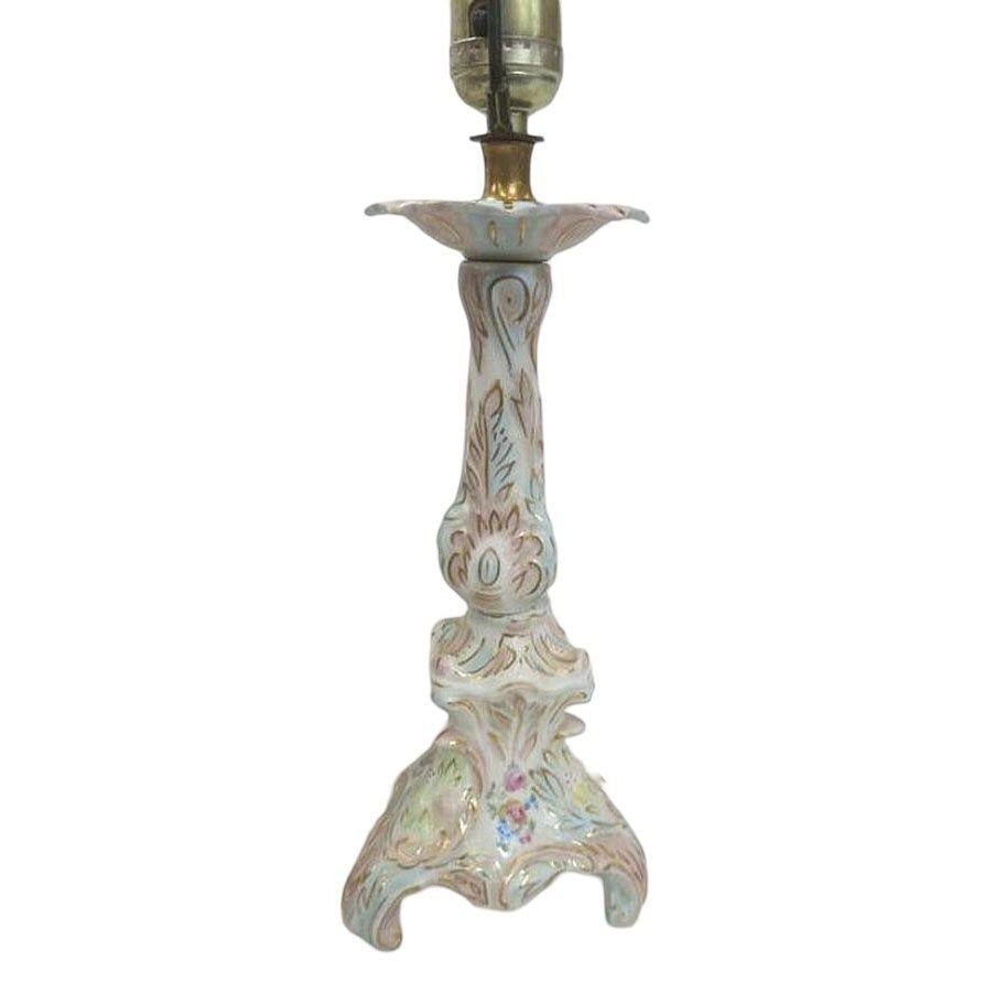 Mid-century Capodimonte Style Italian Ceramic Floral Table Lamp, Pair - 2