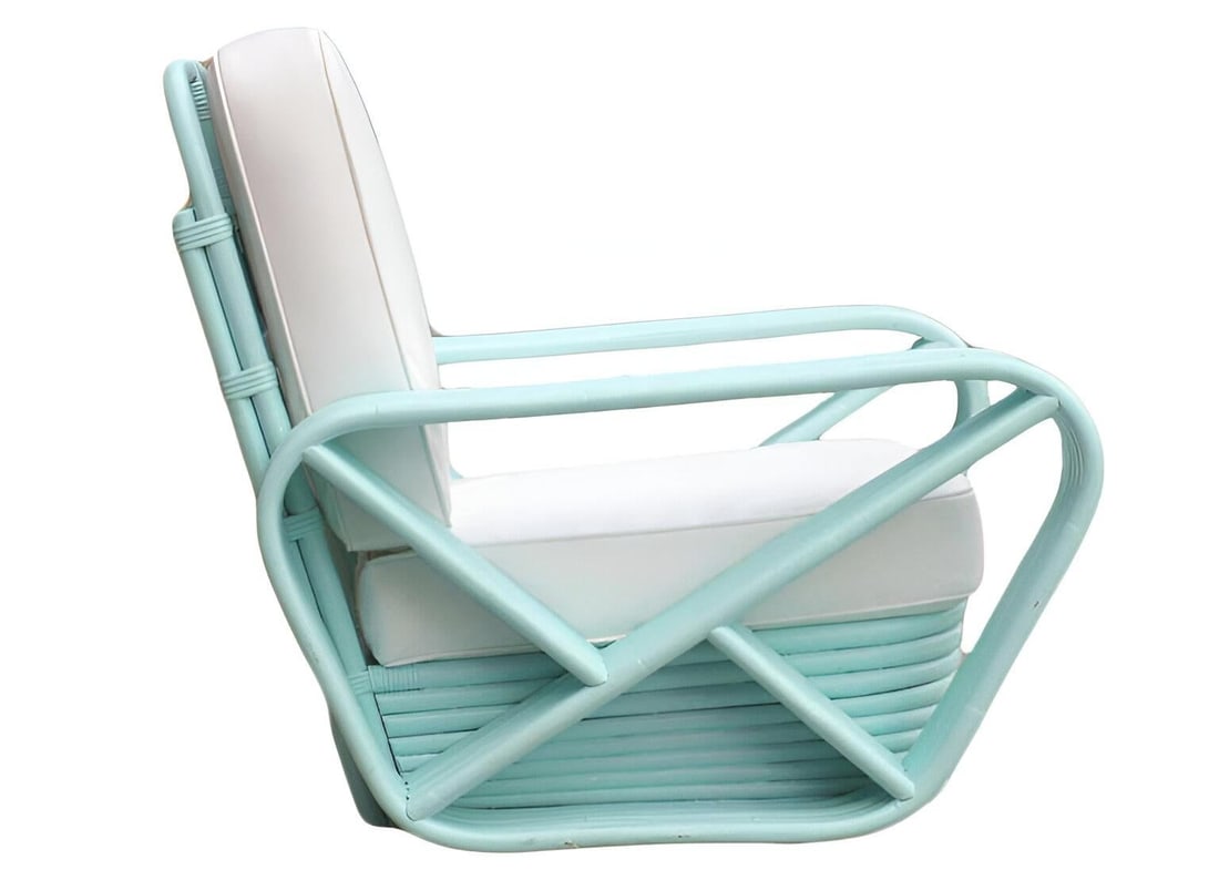 Restored pair Teal Square Pretzel Stacked Rattan Lounge Chairs Style of Frankl - 3