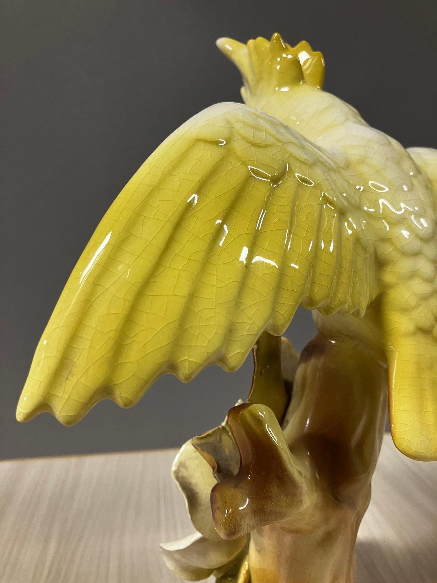 California Pottery Ceramic Tropical Cockatoo on Hibiscus Branch Statue - 2