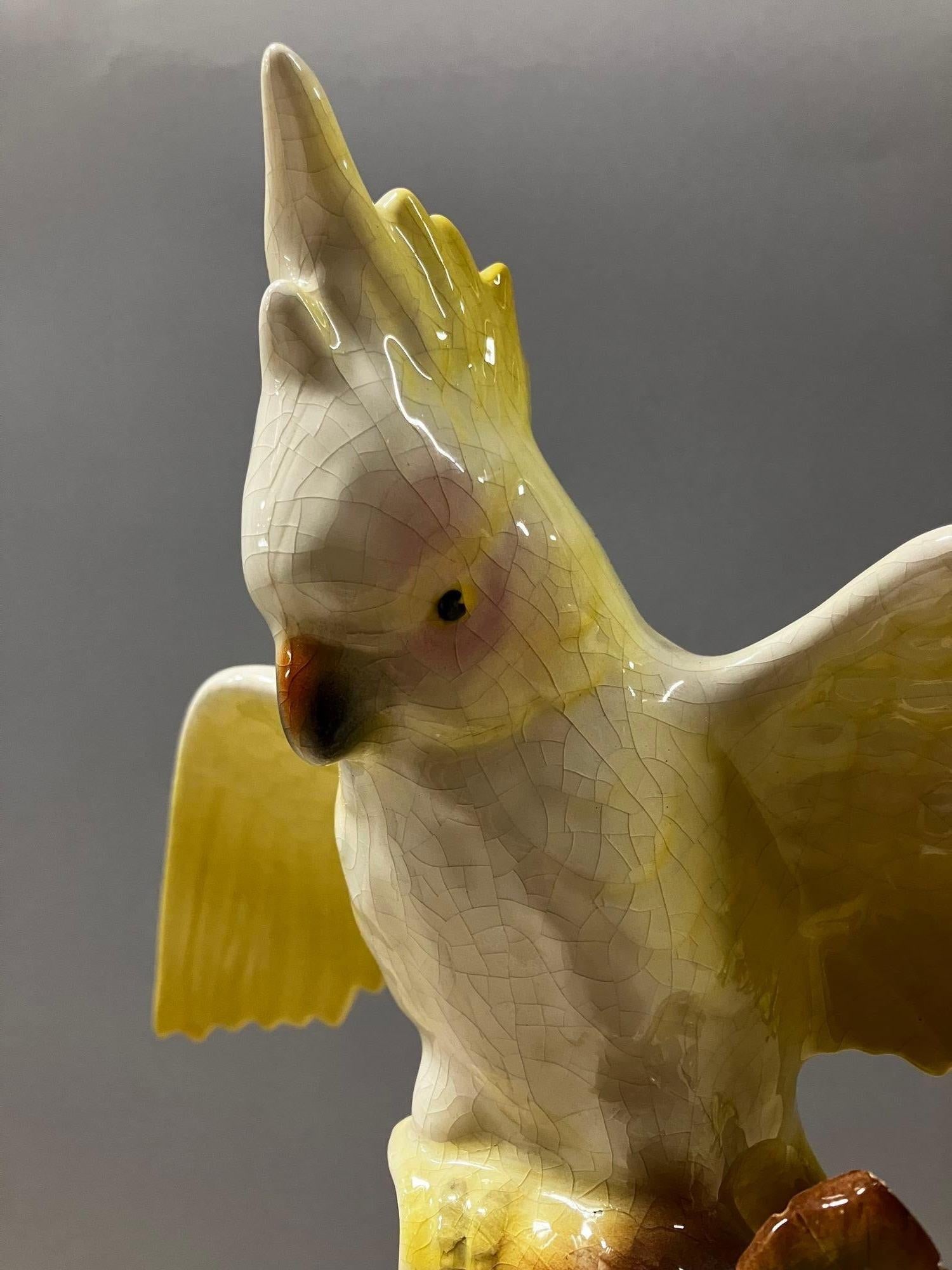 California Pottery Ceramic Tropical Cockatoo on Hibiscus Branch Statue - 5