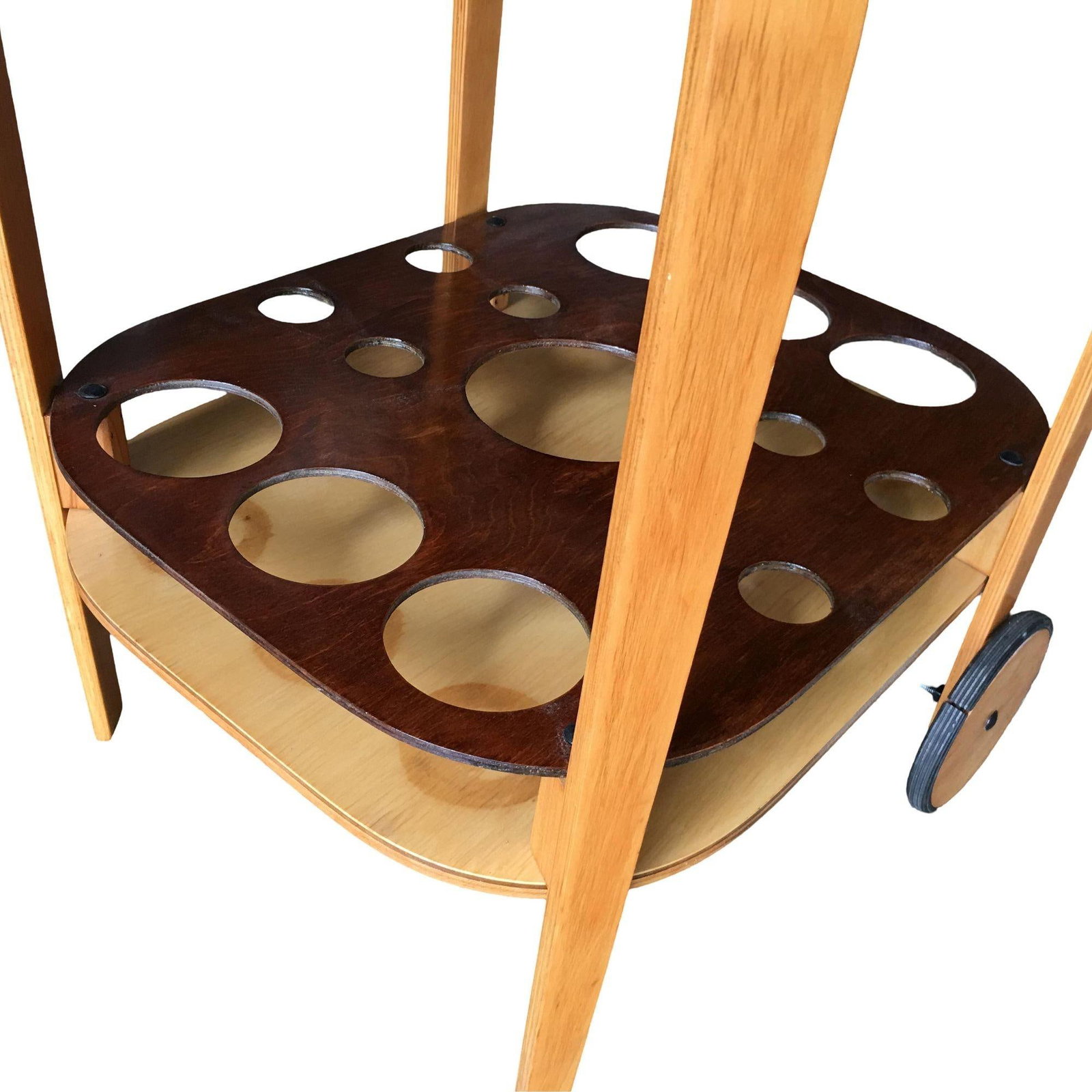 Midcentury Bent Birch Plywood Two-Tone Bar Cart - 4
