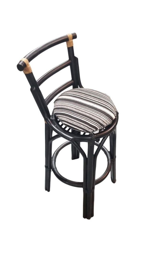 Restored Black Rattan Bar Stools Pair in the style of John Wisner - 3