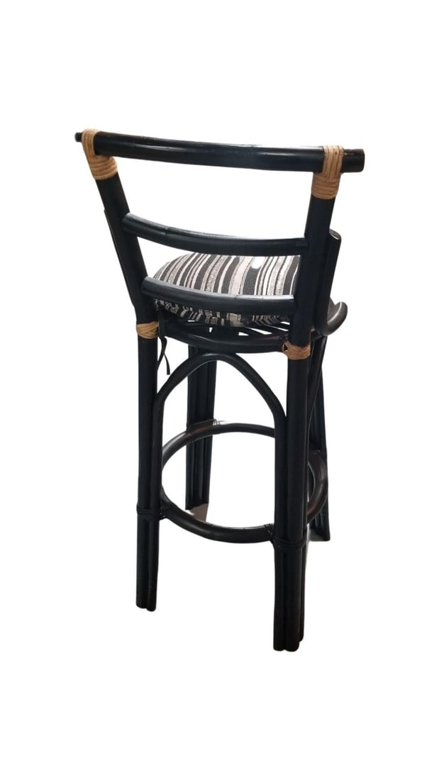 Restored Black Rattan Bar Stools Pair in the style of John Wisner - 4