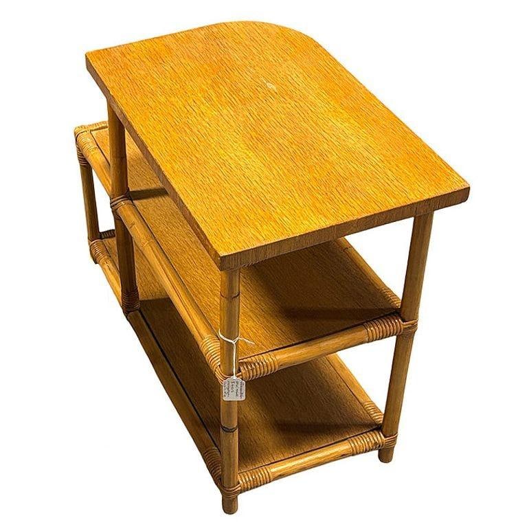 Restored Streamline Rattan & Mahogany 3-Tiered "Trio" End Table, Pair - 5