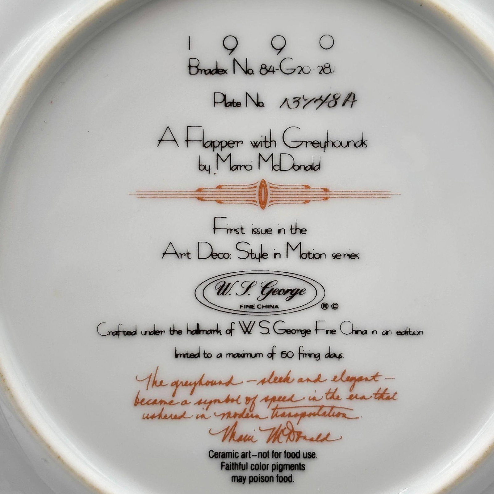 A Flapper W Greyhounds Art Deco Style Ceramic Decorative Plate by WS George - 4