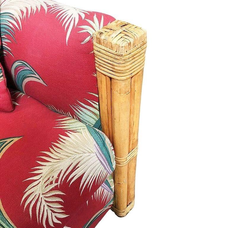 Restored "Big King" Plush Over Stuffed Rattan Settee Sofa W/ 4 Strand Arms, Pair - 5