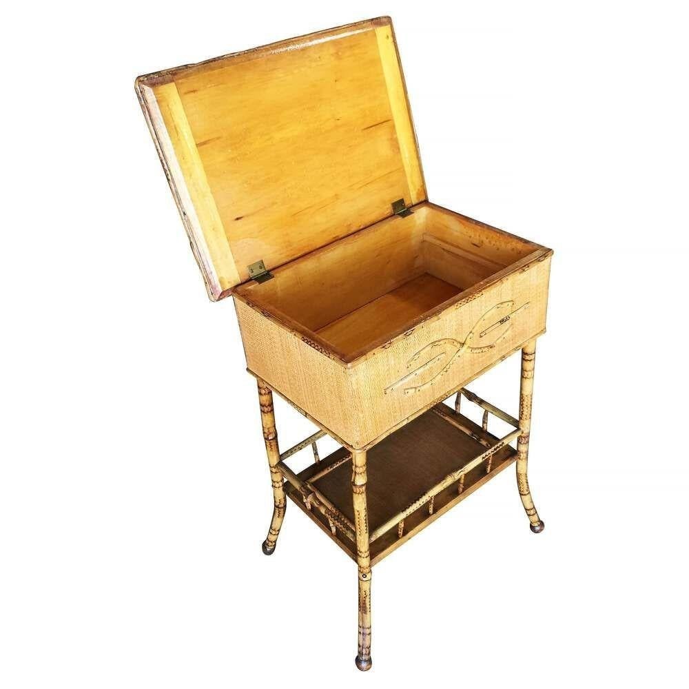 Restored Aesthetic Movement Tiger Tortoise Bamboo Linen Pedestal Trunk - 4