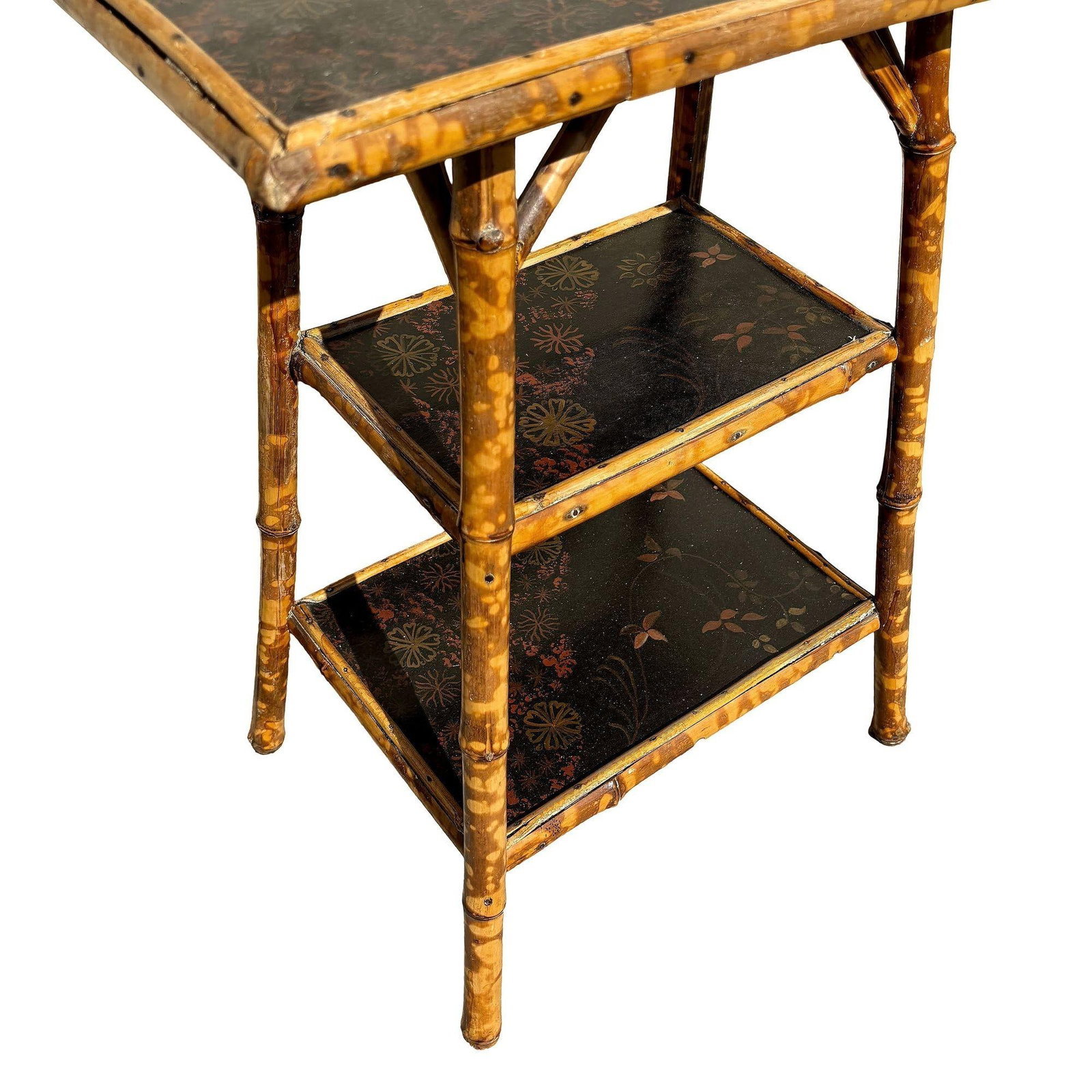 Restored Aesthetic Movement Tiger Tortoise Bamboo 3-Tier Pedestal Side Table - 3