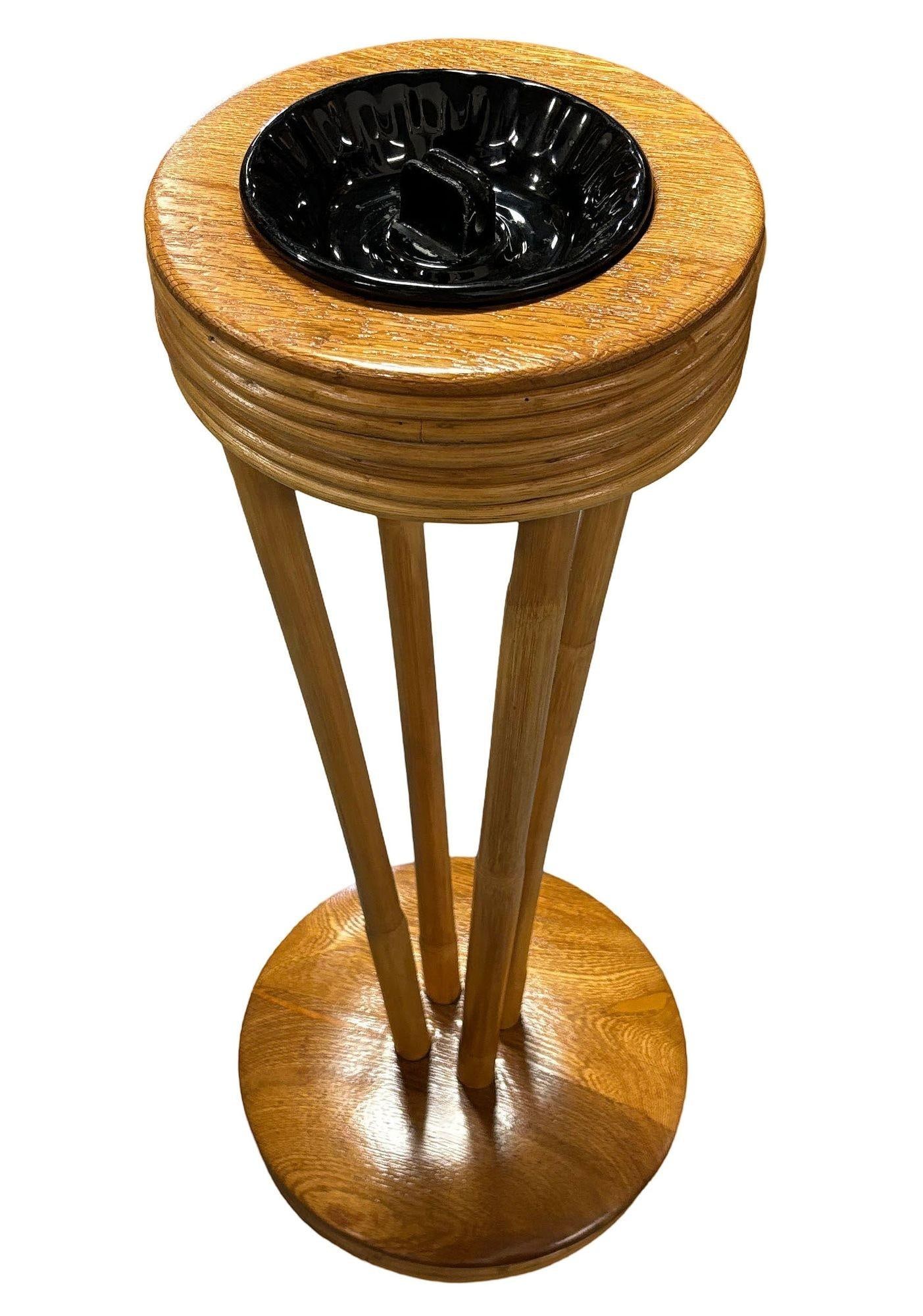 Restored Rattan and Mahogany Standing Ashtray - 3