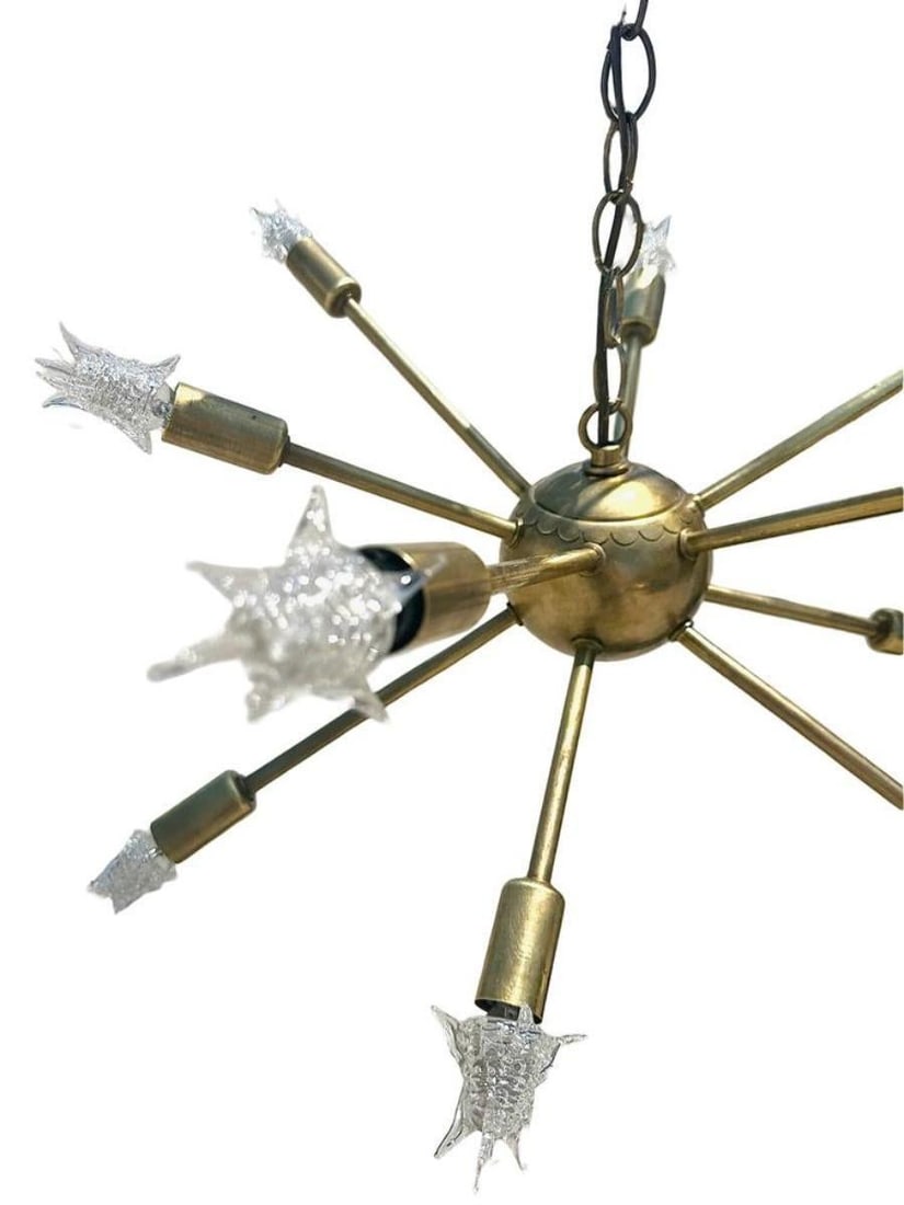 Mid-Century Brass Sputnik Chandelier w/ Starburst Bulbs - 3