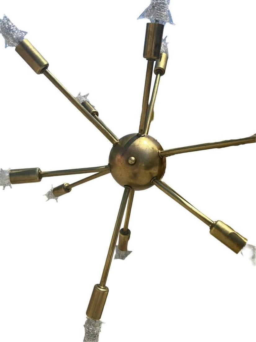 Mid-Century Brass Sputnik Chandelier w/ Starburst Bulbs - 4