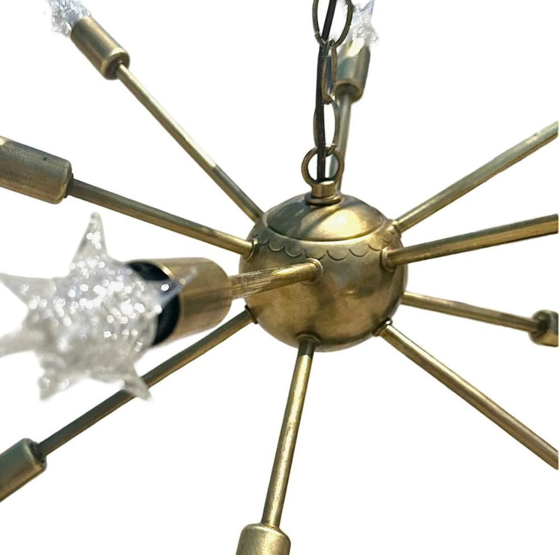 Mid-Century Brass Sputnik Chandelier w/ Starburst Bulbs - 5