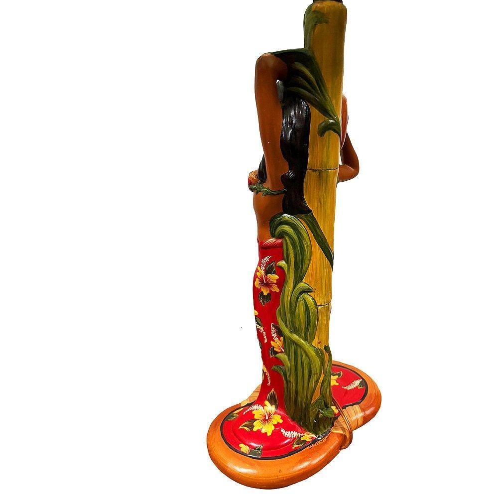 MCM Hand Painted Hawaiian Hula Resin Table Lamp by Santana w/ Wipplestitch Shade - 2