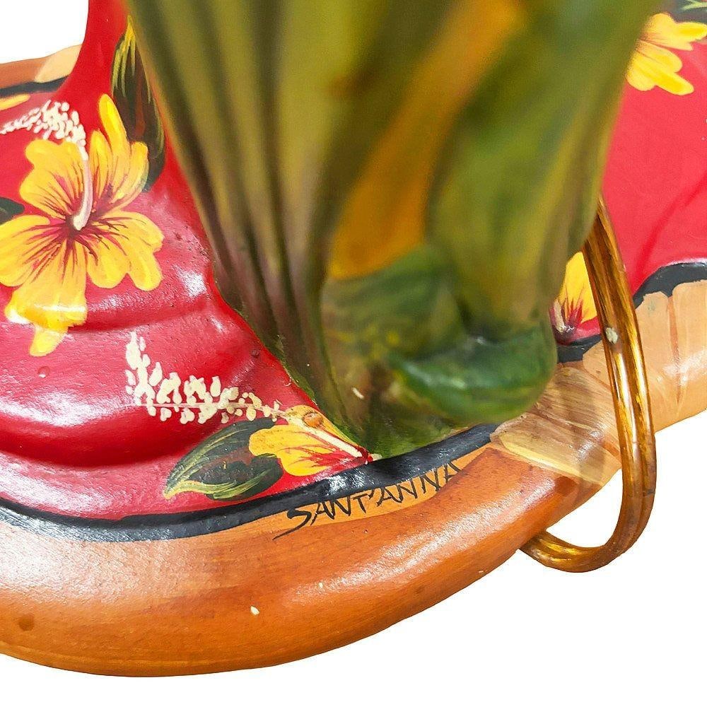 MCM Hand Painted Hawaiian Hula Resin Table Lamp by Santana w/ Wipplestitch Shade - 5