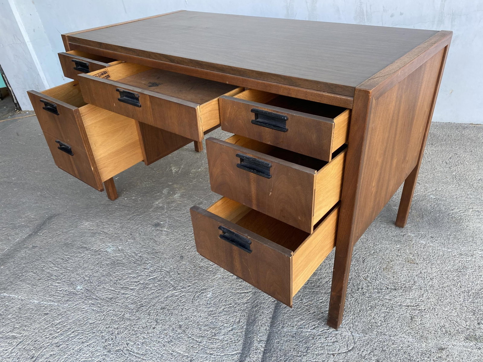 Midcentury Danish Modern Teak Writing Desk w/ Woven Wicker Front by Sligh Lowry - 2