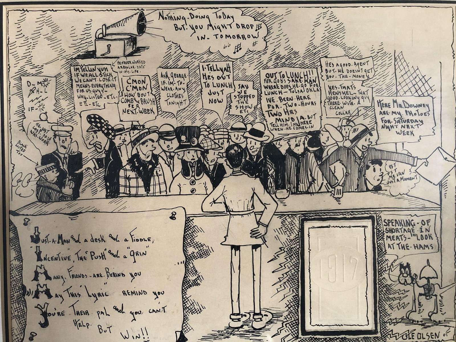 Vintage Framed Pen Drawn Cartoon by "Ole Olsen" from comedians "Olsen & Johnson" - 2