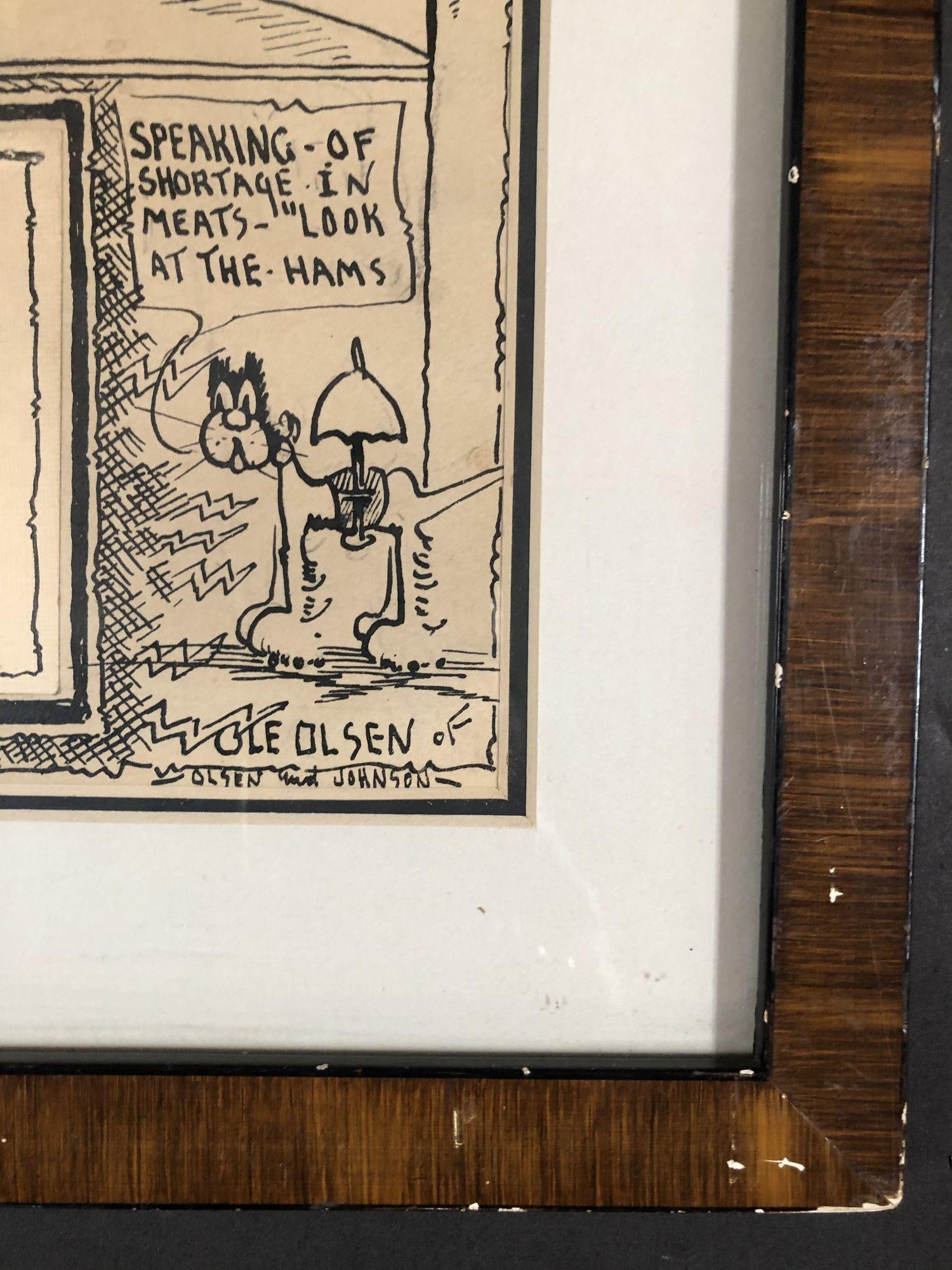 Vintage Framed Pen Drawn Cartoon by "Ole Olsen" from comedians "Olsen & Johnson" - 3